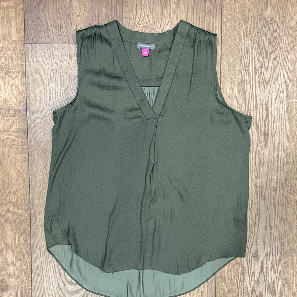 Vince Camuto Olive Sleeveless V-Neck Blouse